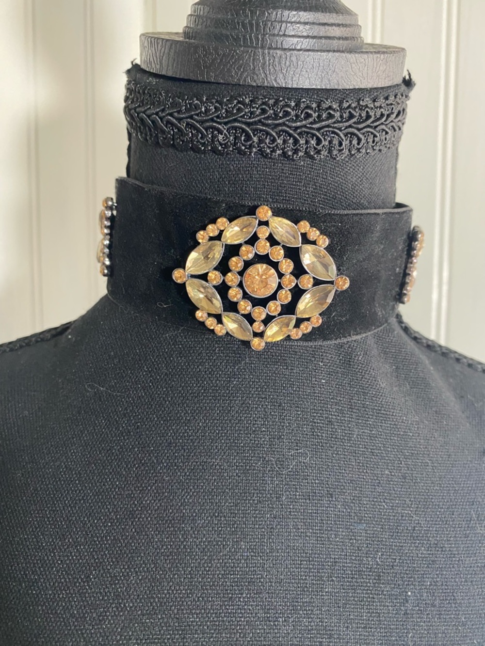 Black Velvet Choker with Amber Crystal Medallion